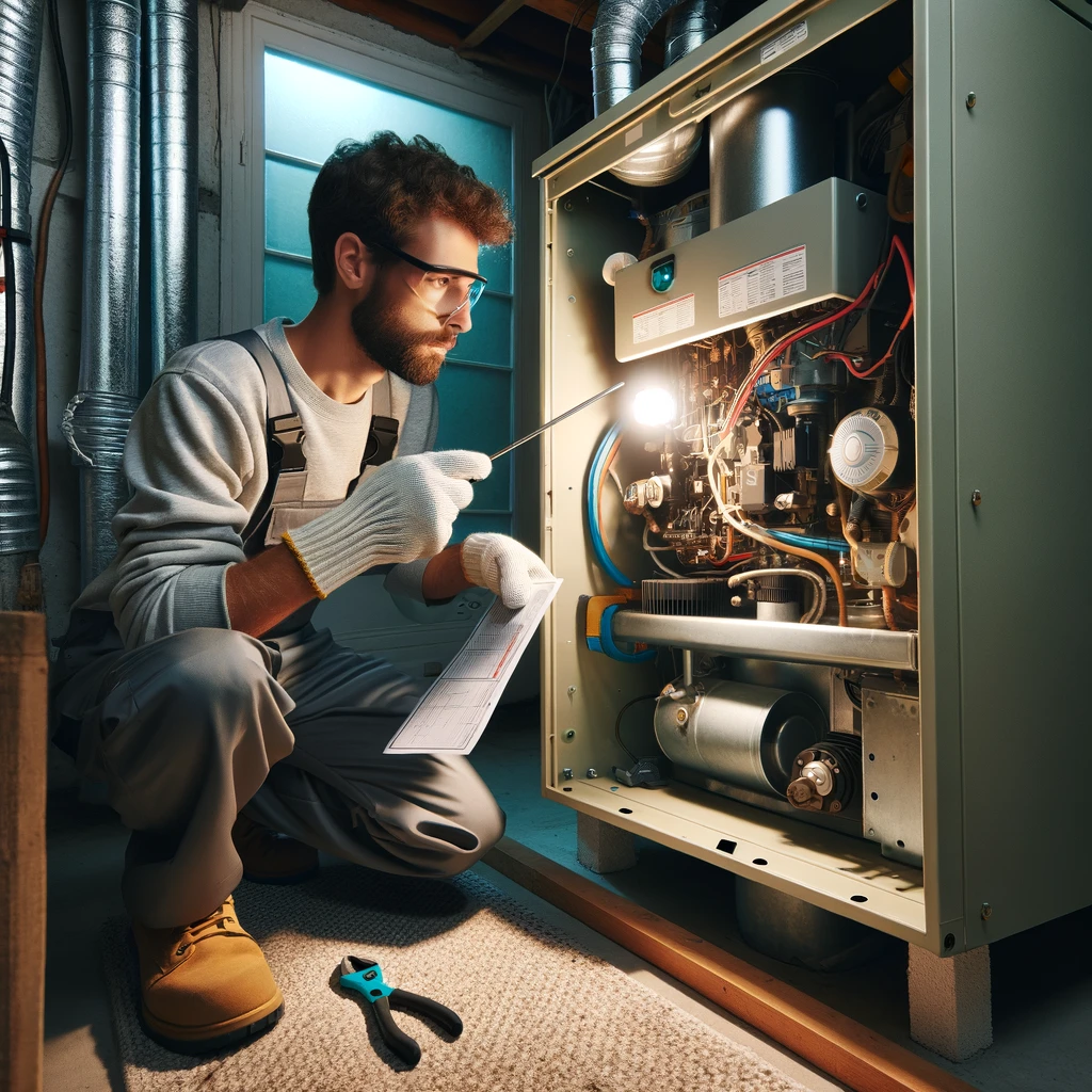 Technician conducts furnace maintenance, including pilot light, ignition system repairs, and efficiency upgrades for safe, energy-saving heating.